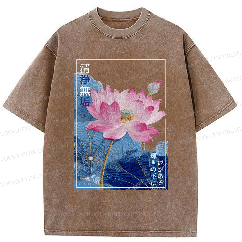 Tokyo-Tiger The Elegance of Ukiyo-e Lotus Washed T-Shirt