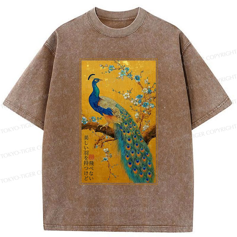 Tokyo-Tiger The Peacock's Silent Elegance Washed T-Shirt