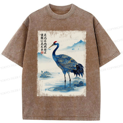 Tokyo-Tiger The Graceful Crane: Struggles Beneath the Surface Washed T-Shirt