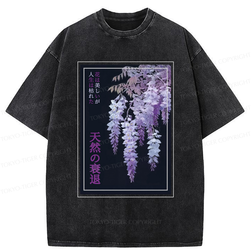Tokyo-Tiger Wisteria Jpanese Flowers Poster Washed T-Shirt