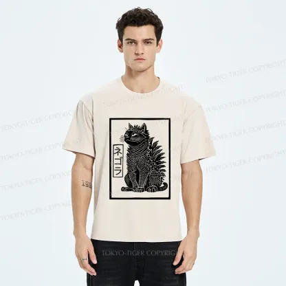 Tokyo-Tiger Fierce Catzilla Funny Washed T-Shirt