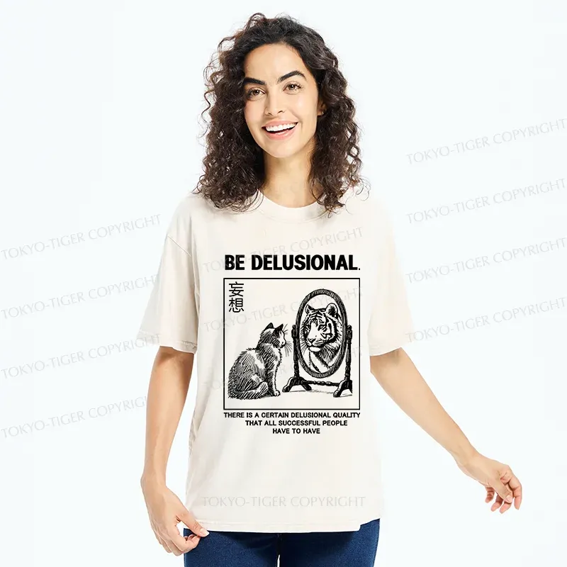 Tokyo-Tiger Cat's Delusion Funny Washed T-Shirt