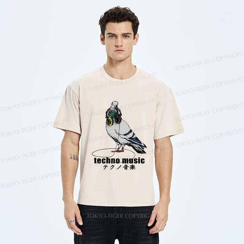 Tokyo-Tiger Techno Music Washed T-Shirt