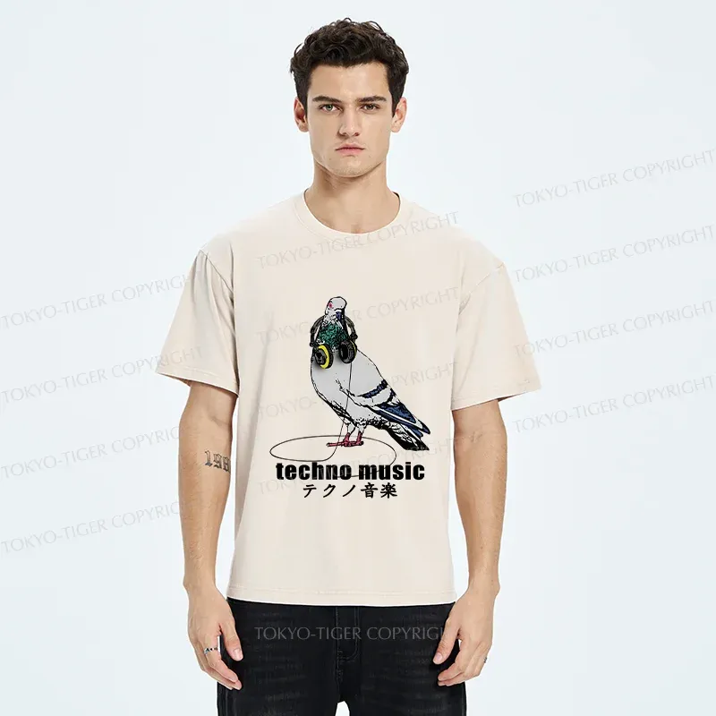 Tokyo-Tiger Techno Music Washed T-Shirt