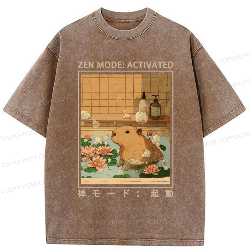 Tokyo-Tiger Zen Mode: Activated Capybara Washed T-Shirt