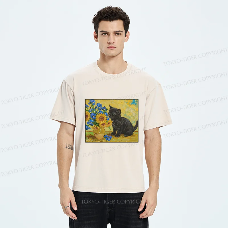 Tokyo-Tiger Van Gogh's Black Cat Washed T-Shirt