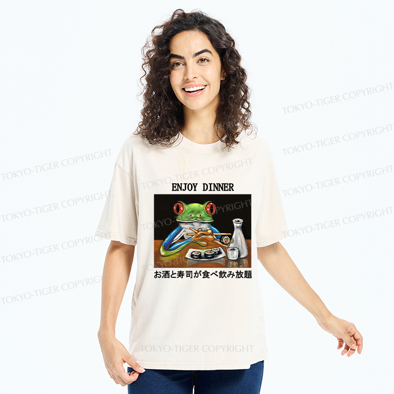 Tokyo-Tiger Enjoy Dinner Washed T-Shirt