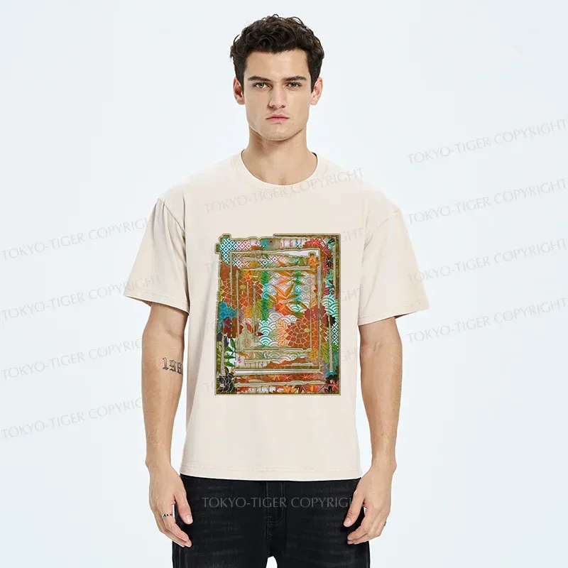 Tokyo-Tiger Japanese Sakura Prints Washed T-Shirt