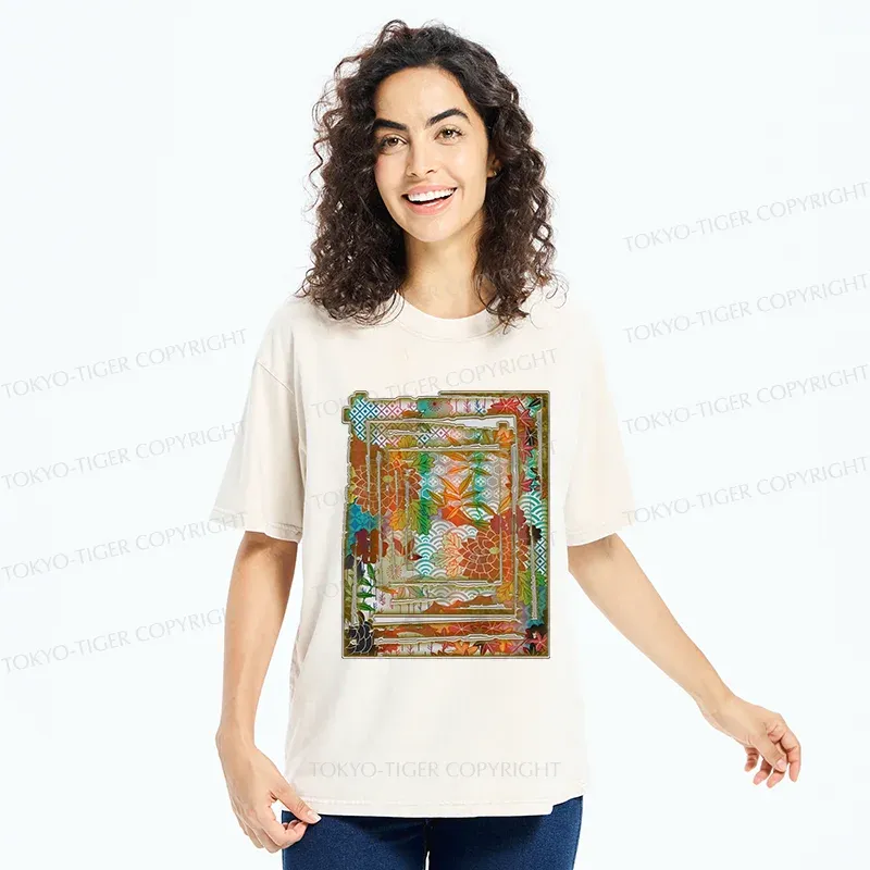 Tokyo-Tiger Japanese Sakura Prints Washed T-Shirt