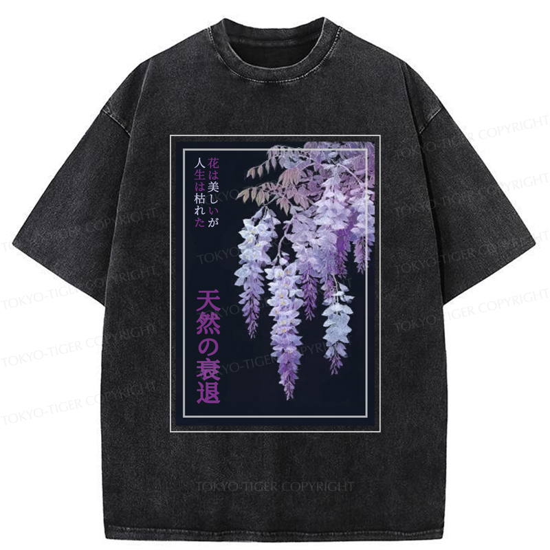 Tokyo-Tiger Wisteria Jpanese Flowers Poster Washed T-Shirt