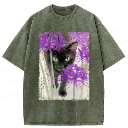 Tokyo-Tiger A Cat Among The Flowers Washed T-Shirt