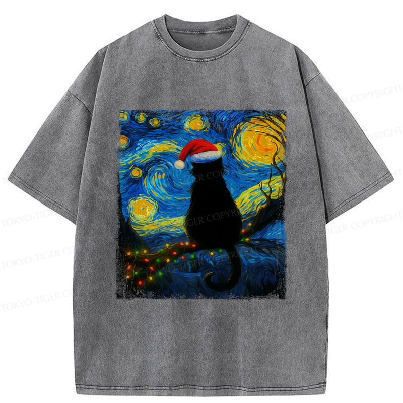 Tokyo-Tiger A Cat’s Christmas Under The Stars Washed T-Shirt