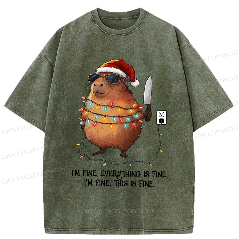 Tokyo-Tiger Capybara’s Christmas Meltdow：I Am Fine Washed T-Shirt