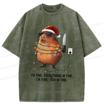 Tokyo-Tiger Capybara’s Christmas Meltdow：I Am Fine Washed T-Shirt