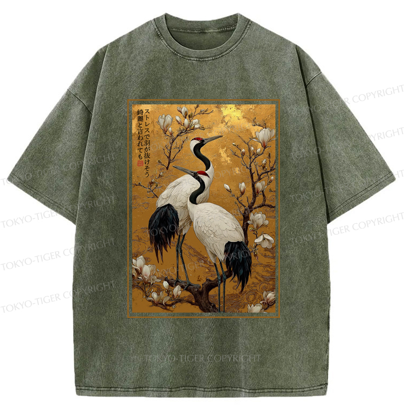 Tokyo-Tiger Japanese Elegance Of The Cranes Washed T-Shirt