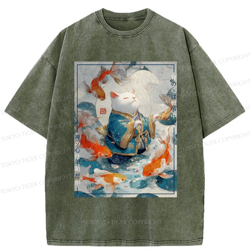 Tokyo-Tiger A Cat’s Zen  A Fish’s Fate Washed T-Shirt