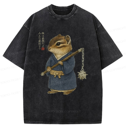 Tokyo-Tiger Samurai Hamster's Code of Honor Washed T-Shirt