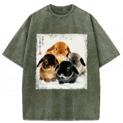 Tokyo-Tiger The Ink Wash Rabbit Is Watching You Washed T-Shirt