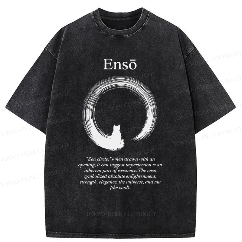 Tokyo-Tiger The Zen Cat Within The Enso Circle Washed T-Shirt