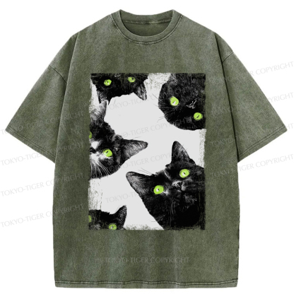 Tokyo-Tiger Five Cats Are Watching You Washed T-Shirt