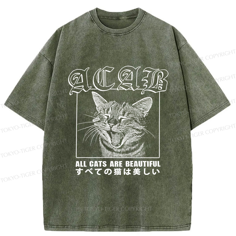 Tokyo-Tiger Beautiful Funny Cat ACAB Washed T-Shirt