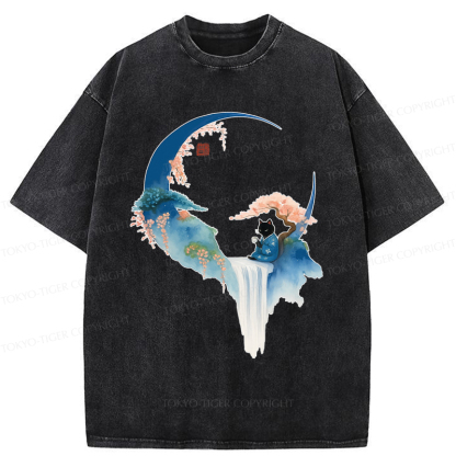 Tokyo-Tiger Tea And Tranquility: A Cat’s Zen Moment Washed T-Shirt