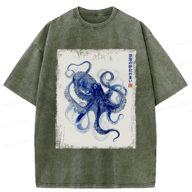 Tokyo-Tiger In The Deep: The Octopus’s Journey Washed T-Shirt
