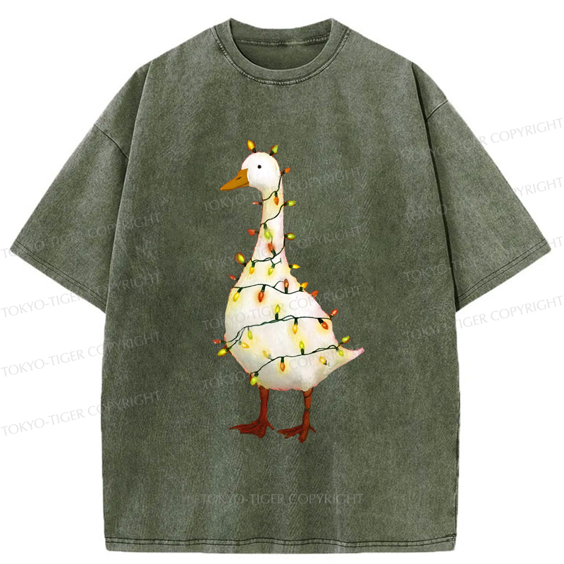 Tokyo-Tiger Funny Christmas Goose Washed T-Shirt