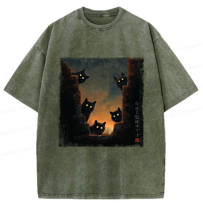 Tokyo-Tiger Five Cats Are Watching You Today Washed T-Shirt