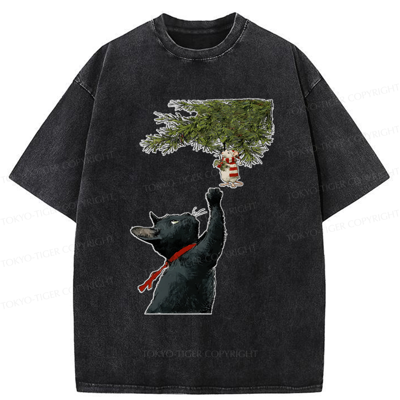Tokyo-Tiger A Christmas Tale: The Cat And The Mouse Washed T-Shirt