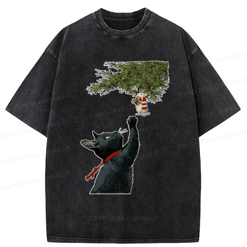 Tokyo-Tiger A Christmas Tale: The Cat And The Mouse Washed T-Shirt