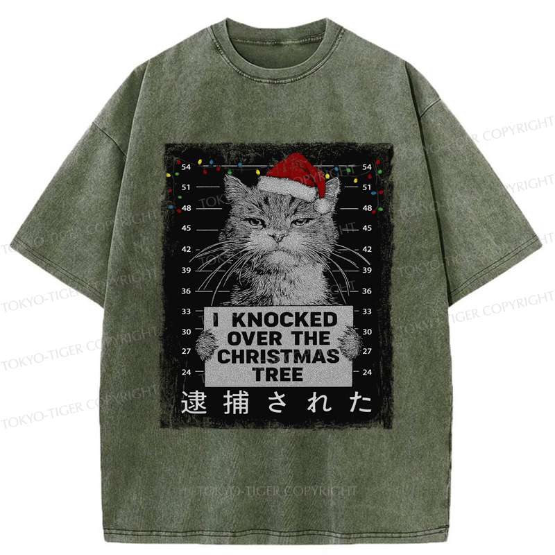Tokyo-Tiger Funny Christmas Cat：I knocked over The Christmas Tree Washed T-Shirt