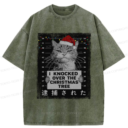 Tokyo-Tiger Funny Christmas Cat：I knocked over The Christmas Tree Washed T-Shirt