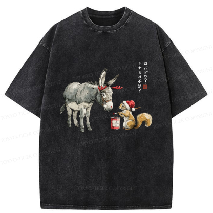 Tokyo-Tiger Not Enough Christmas Reindeer Donkey To The Rescue Washed T-Shirt