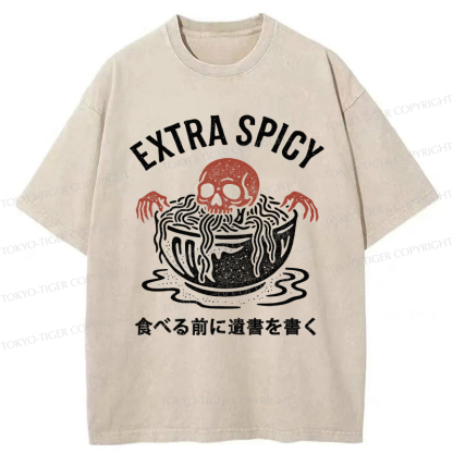Tokyo-Tiger A Funny Skull: Write A Will Before Eating Spicy Washed T-Shirt
