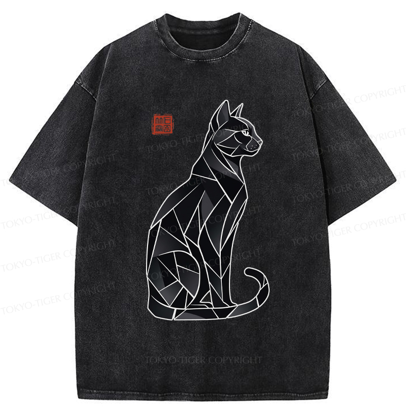 Tokyo-Tiger Mystic Cat: A Modern Design Washed T-Shirt