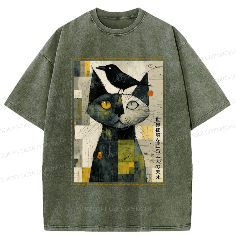 Tokyo-Tiger The Cat And The Crow Are Planning To Rule The World Washed T-Shirt