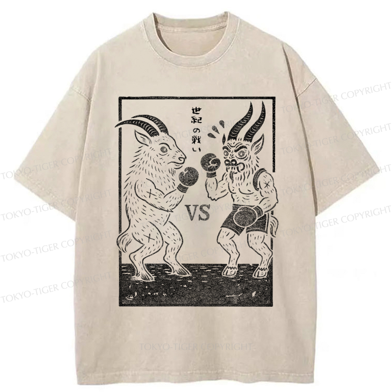 Tokyo-Tiger The Fight of the Century: Black Phillip vs Krampus Washed T-Shirt