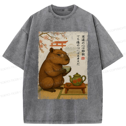 Tokyo-Tiger Tea Time With a Capybara Washed T-Shirt