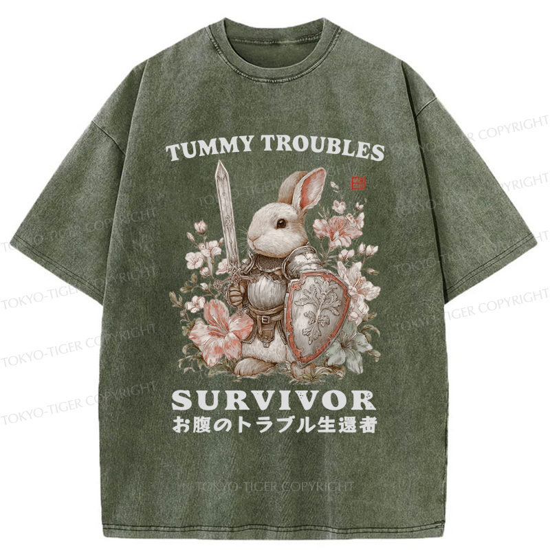 Tokyo-Tiger Funny Rabbit：Tummy Troubles Survivor Washed T-Shirt