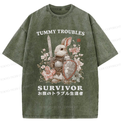 Tokyo-Tiger Funny Rabbit：Tummy Troubles Survivor Washed T-Shirt