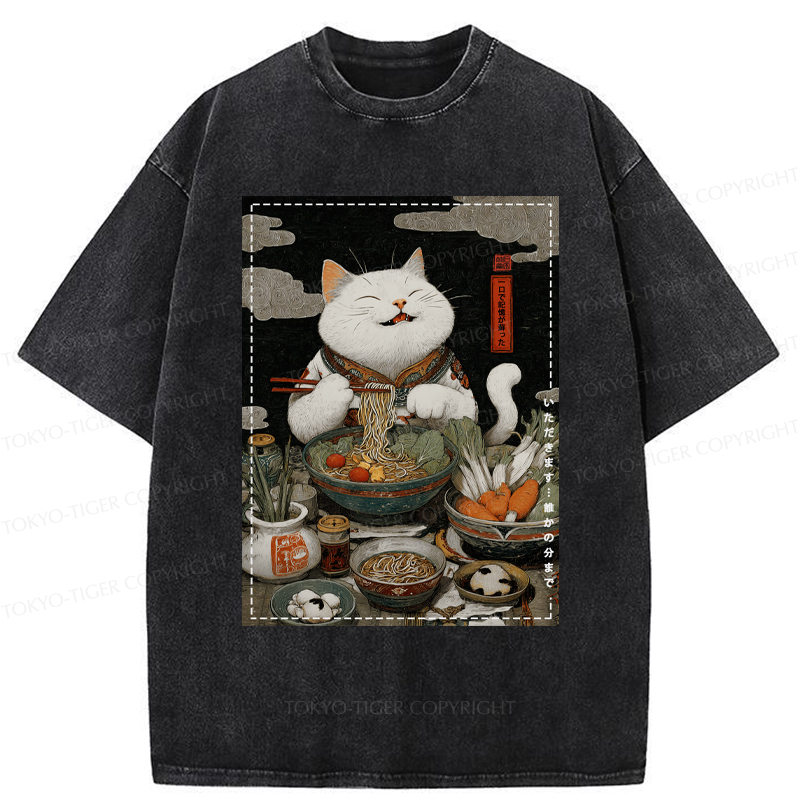 Tokyo-Tiger The Ramen-Loving Cat Washed T-Shirt