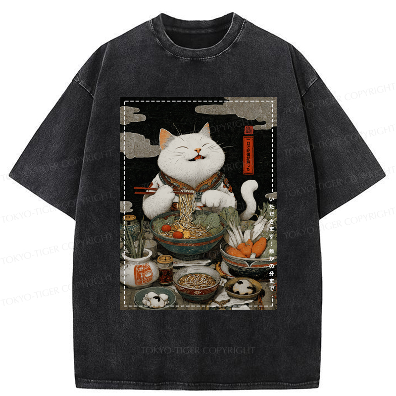 Tokyo-Tiger The Ramen-Loving Cat Washed T-Shirt