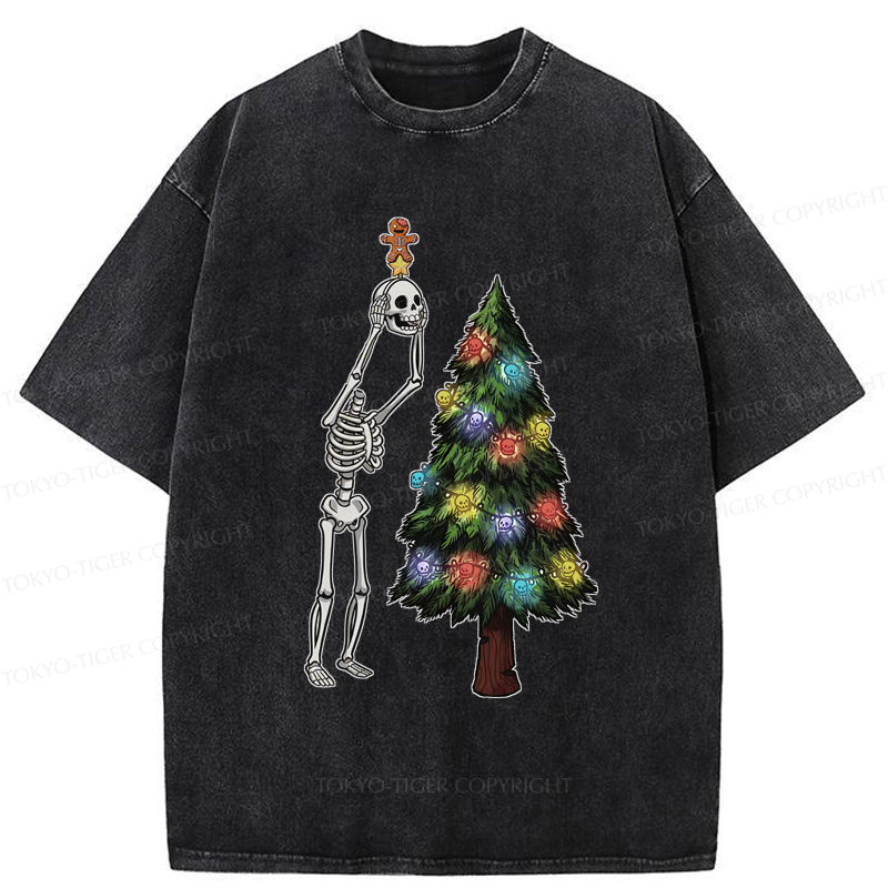 Tokyo-Tiger Skeleton's Christmas Tree Adventure Washed T-Shirt