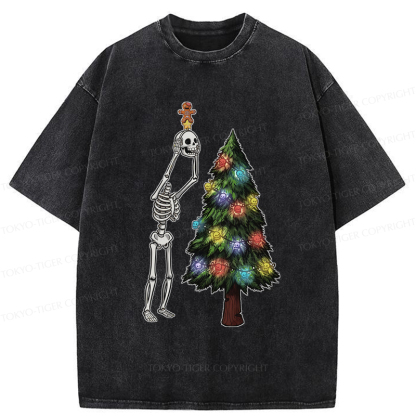 Tokyo-Tiger Skeleton's Christmas Tree Adventure Washed T-Shirt