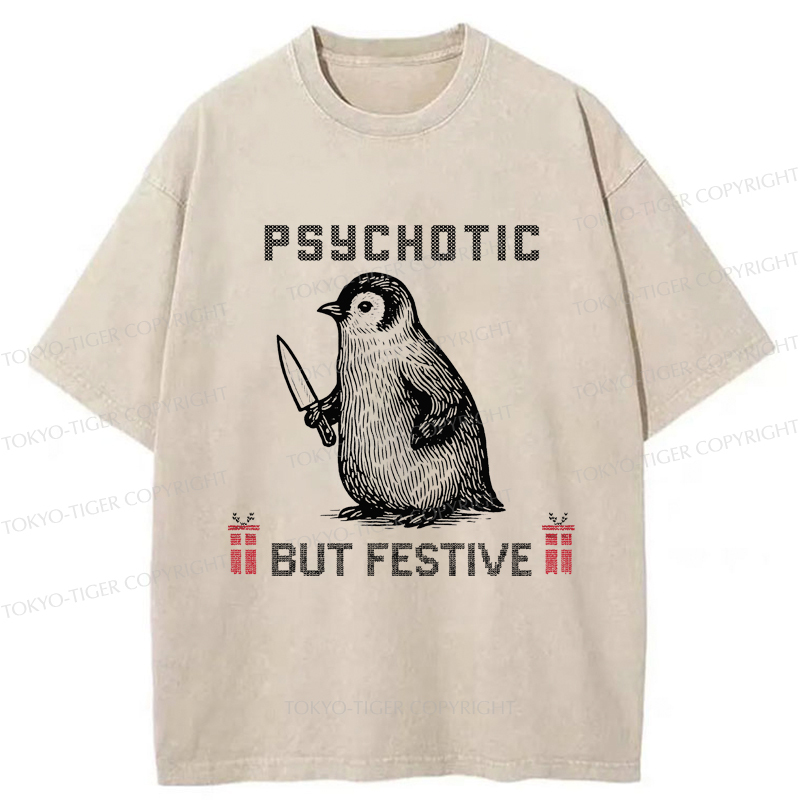 Tokyo-Tiger Overstimulated but Festive Christmas Washed T-Shirt