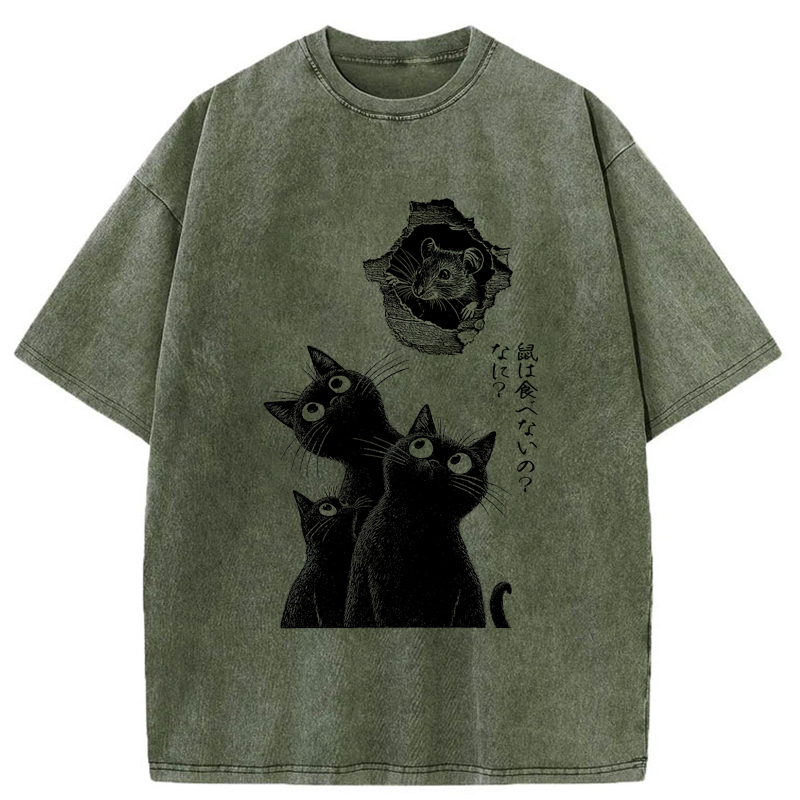Tokyo-Tiger Cats And The Curious Mouse Washed T-Shirt