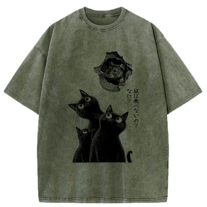 Tokyo-Tiger Cats And The Curious Mouse Washed T-Shirt