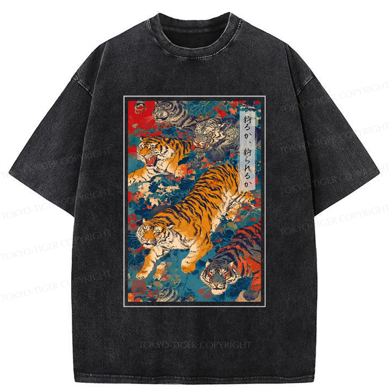 Tokyo-Tiger Retro Japanese Tigers Washed T-Shirt