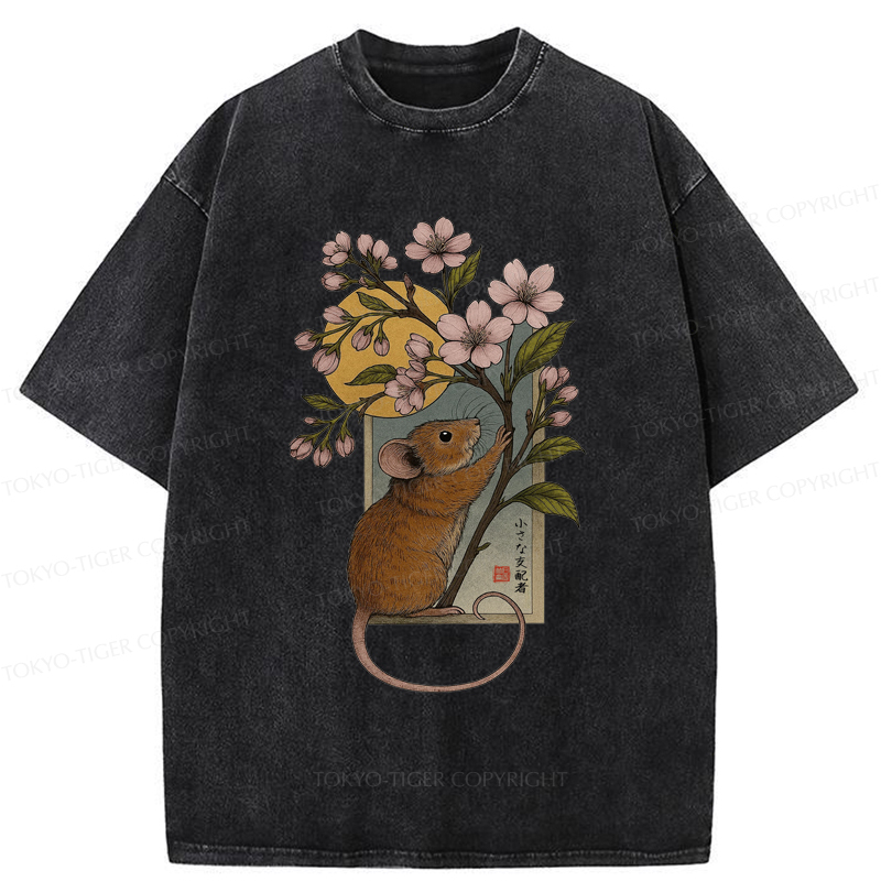 Tokyo-Tiger Young Mice And Sakura Washed T-Shirt